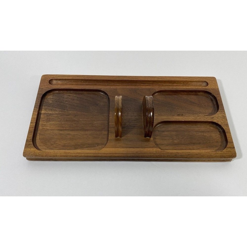 Vintage Decatur Industries Walnut Tray Valet Jewelry Phone Holder Change MCM